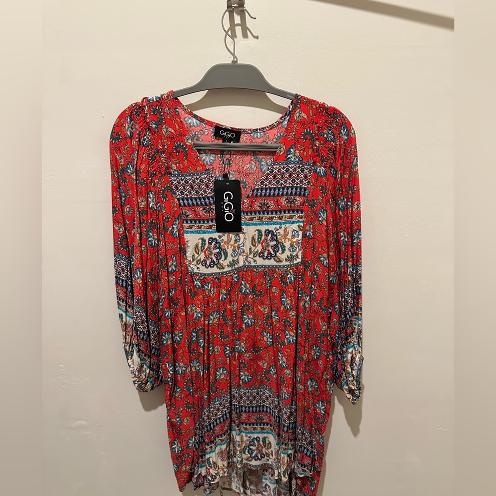 Gigio USA - NWT Red and Blue Patterned Tunic Blouse or dress.
